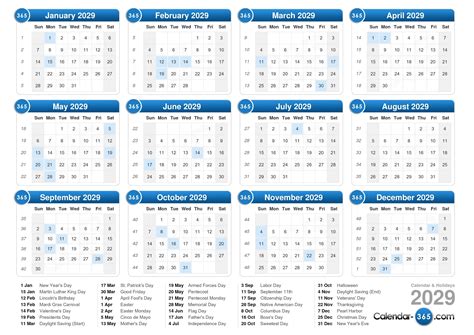 2029 Calendar .